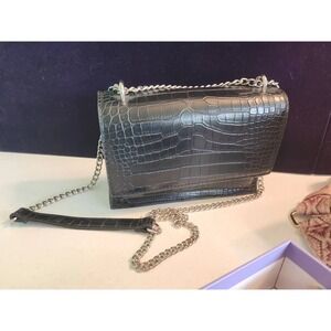 Small Black Crocodile Style Bag with Chain Handle